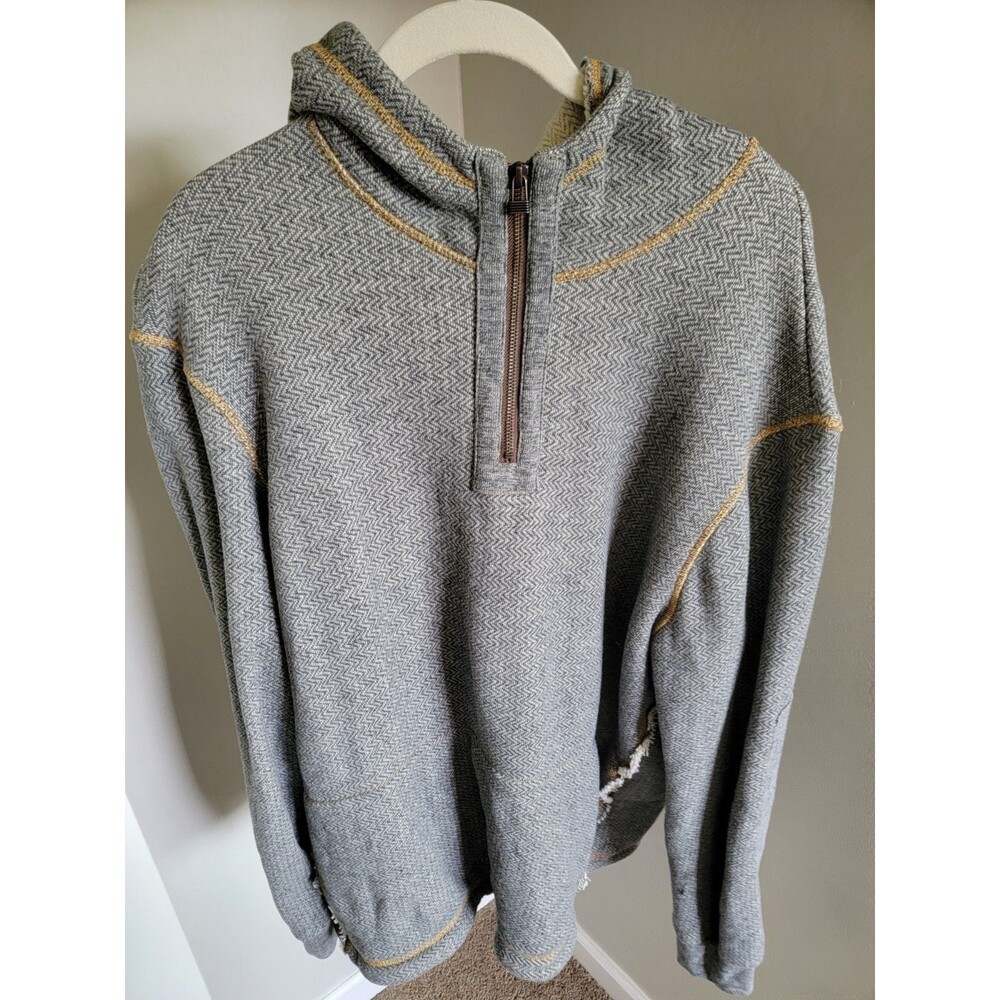 Carbon2Cobalt Quarter Zip Hoodie Pullover Gray Herringbone Raw Edge Stitch Men L